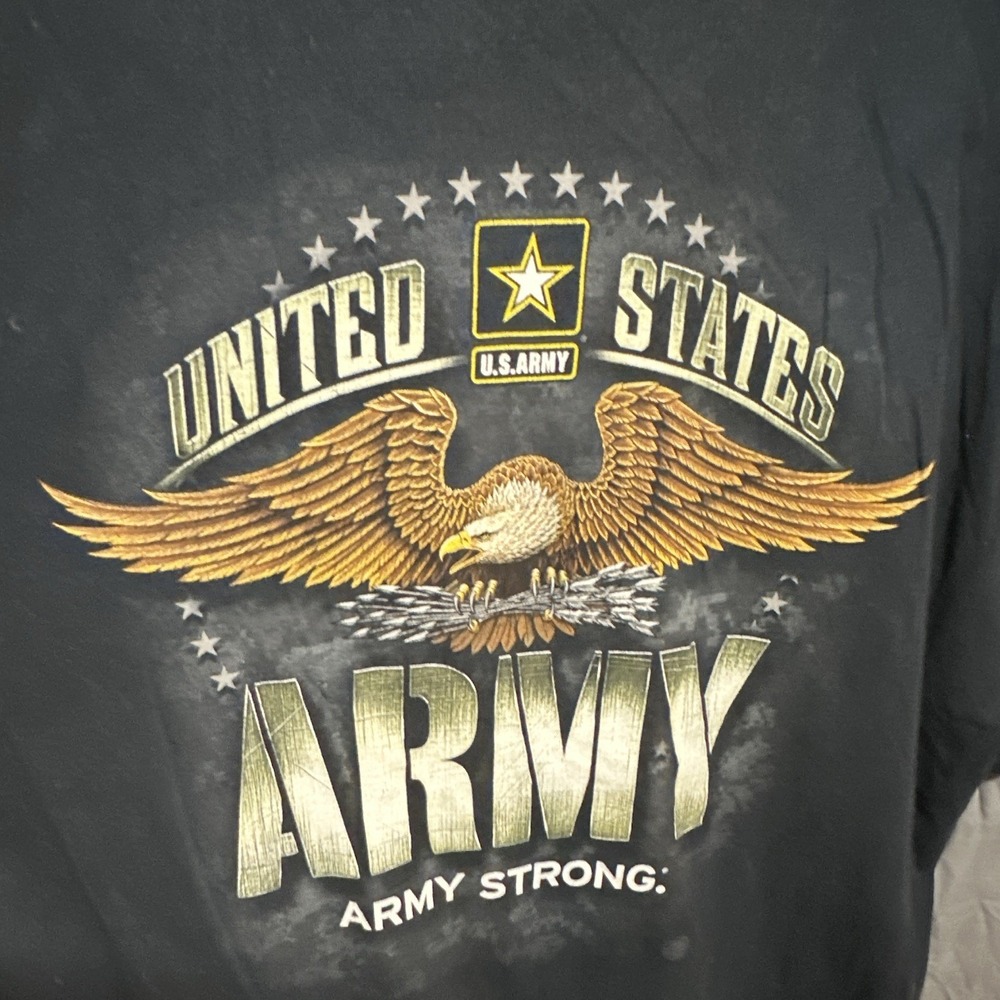 US Army Strong T-Shirt Mens Black Double Sided Eagle Graphic Tee Short Sleeve XL